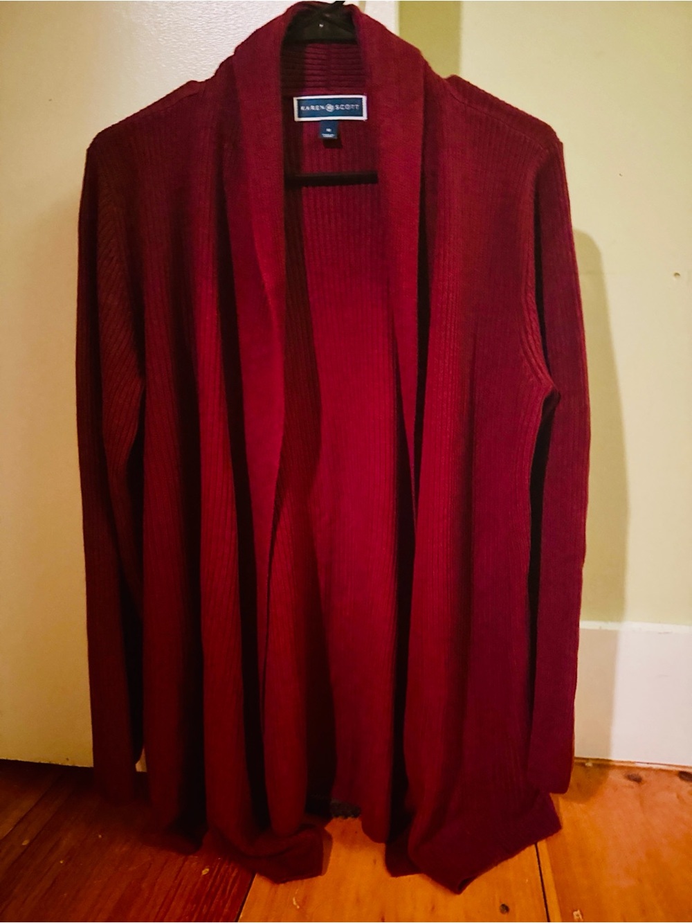 Karen Scott Ribbed Open-Front Cardigan - Wine